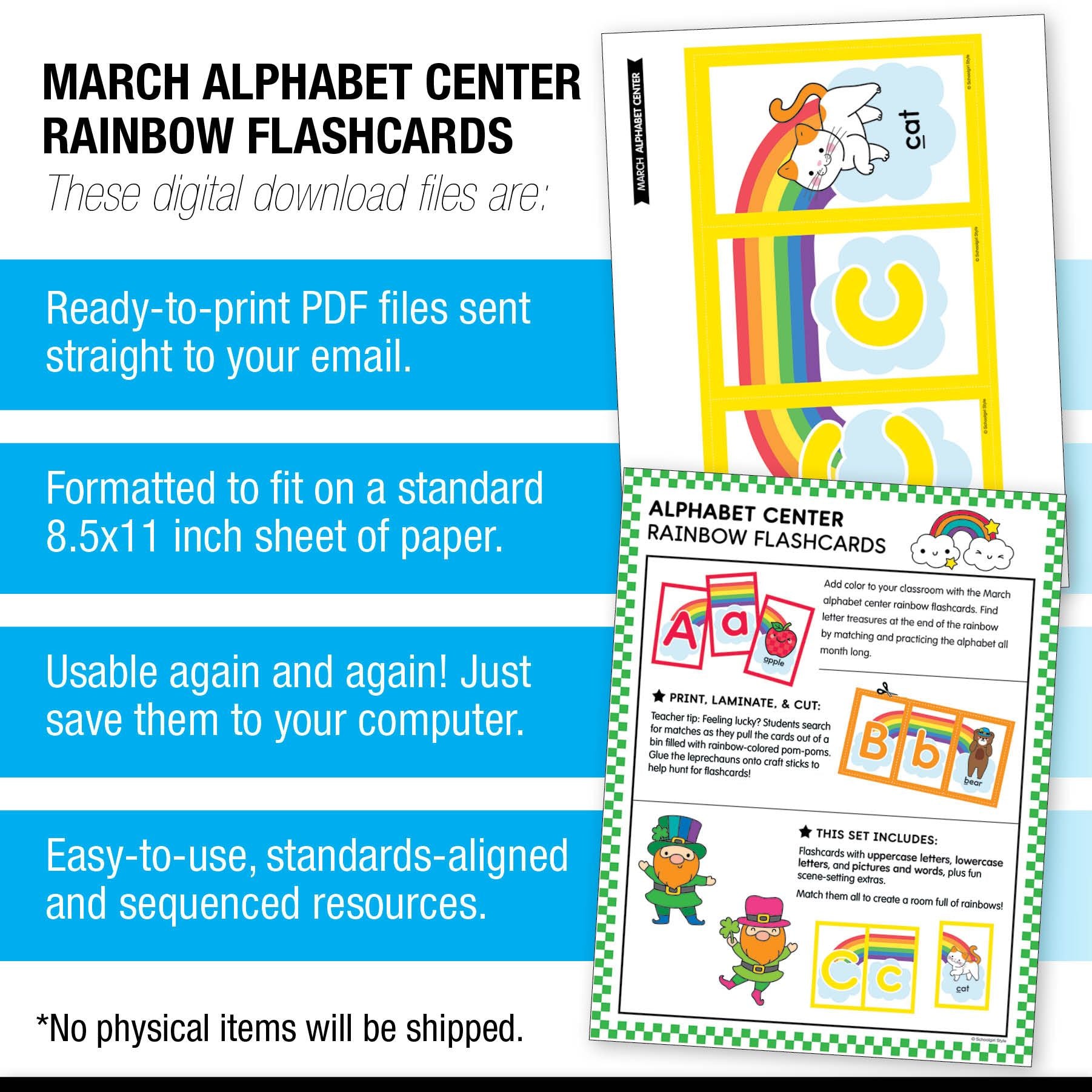 Printable Preschool March Rainbow Flashcards Alphabet Center