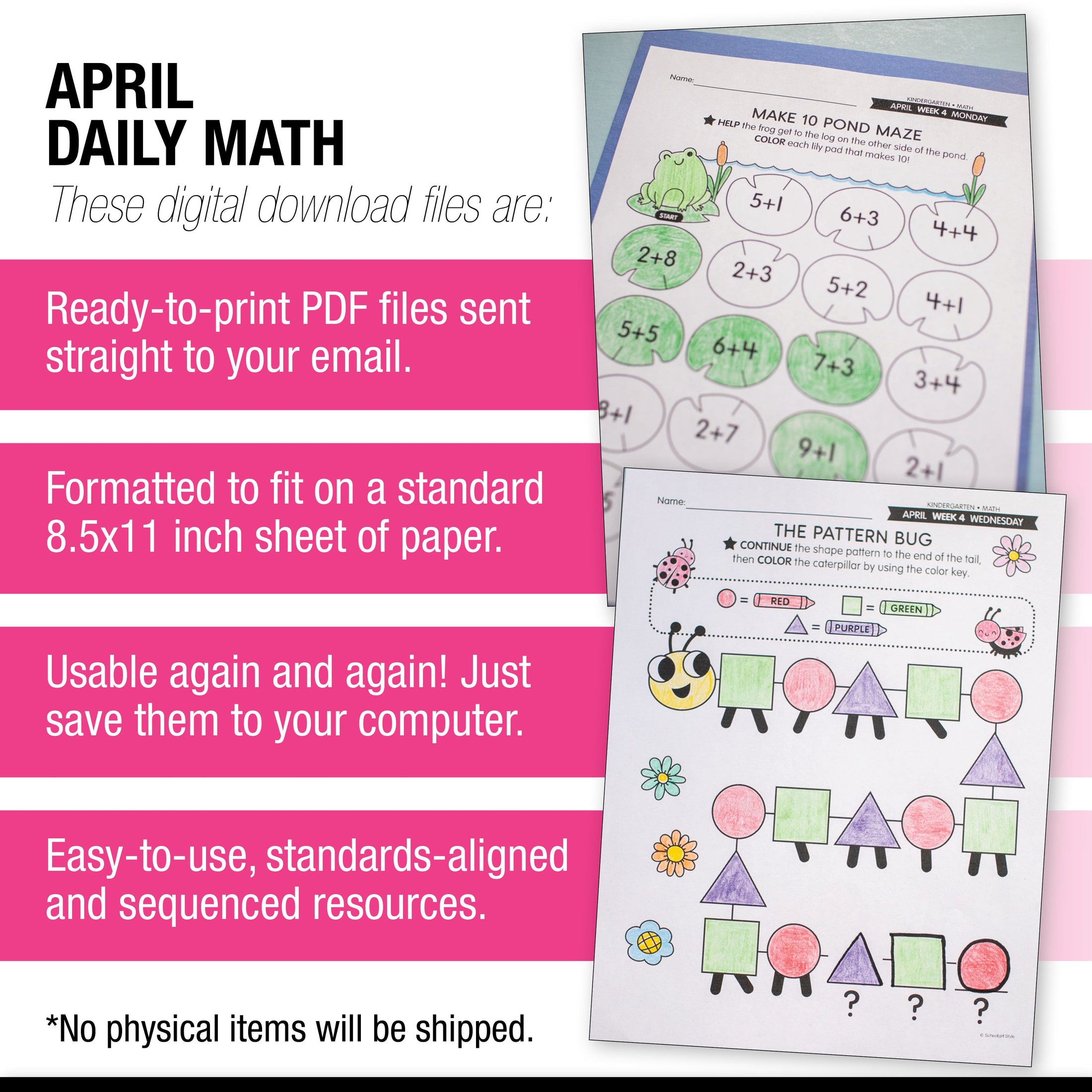 Printable Kindergarten April Daily Math