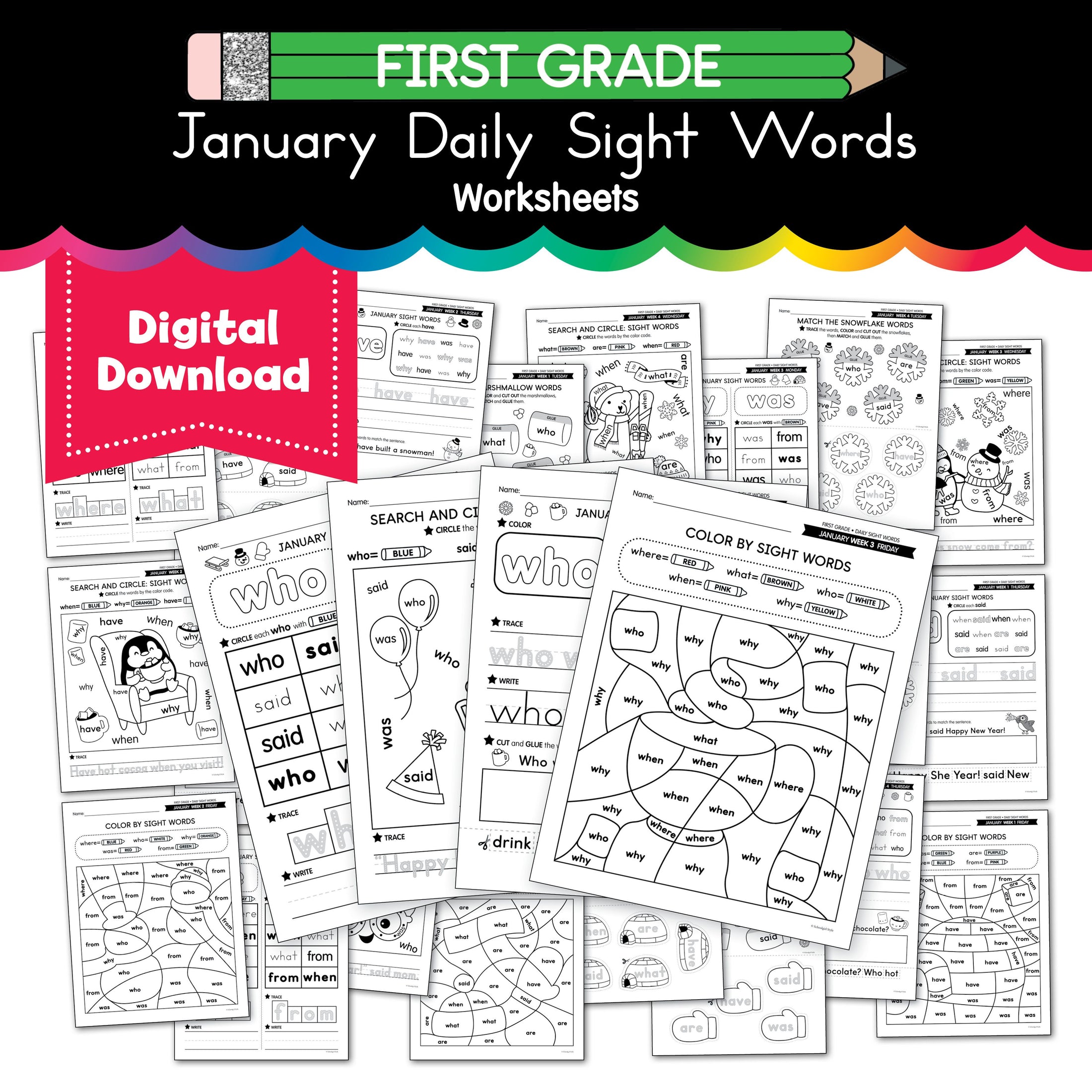 Printable First Grade January Daily Sight Words