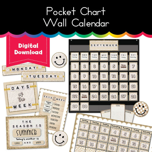 Neutral Pocket Chart Wall Calendar 