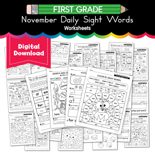 Printable First Grade November Daily Sight Words