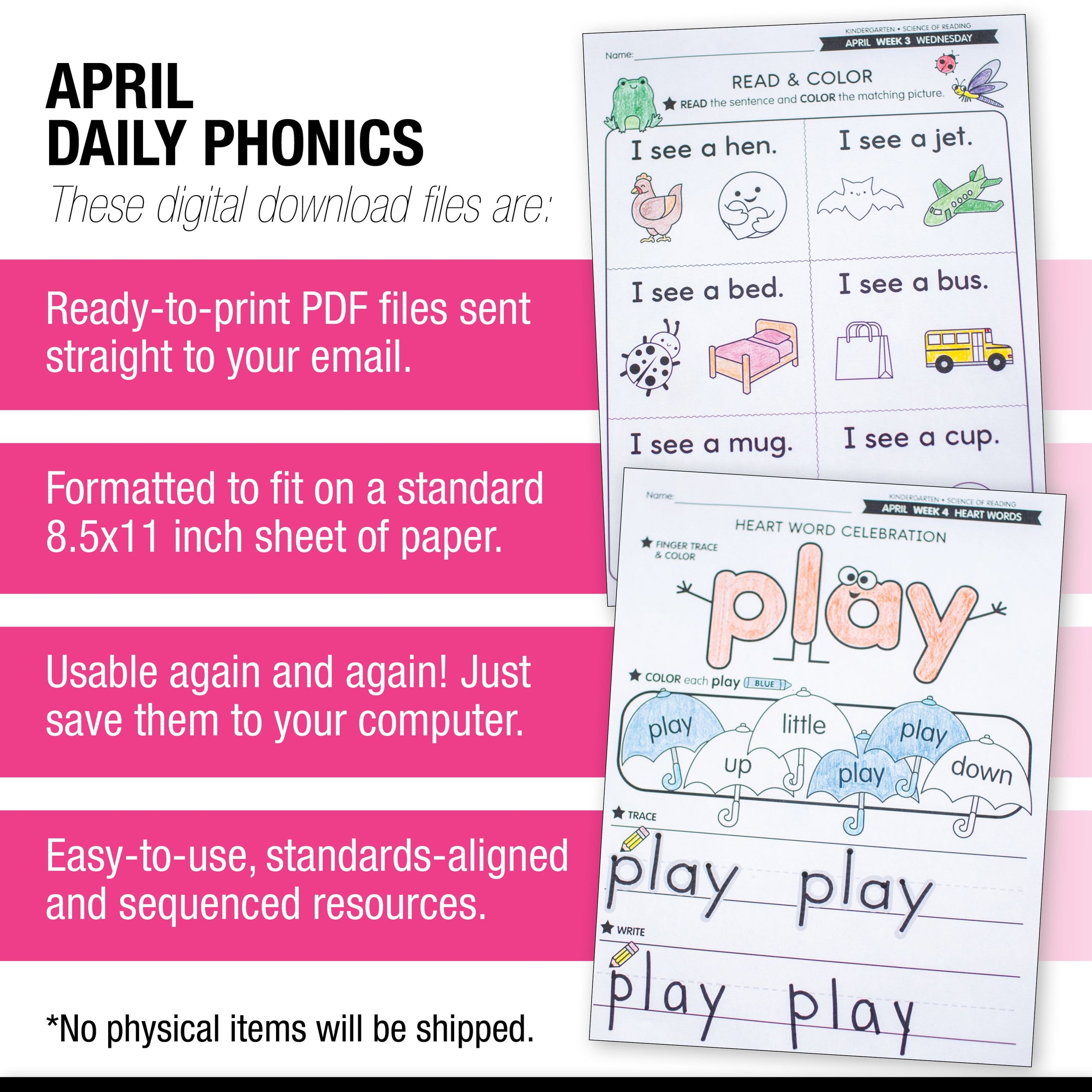 Printable Kindergarten April Daily Phonics