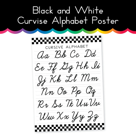 Black and White Cursive Alphabet Poster