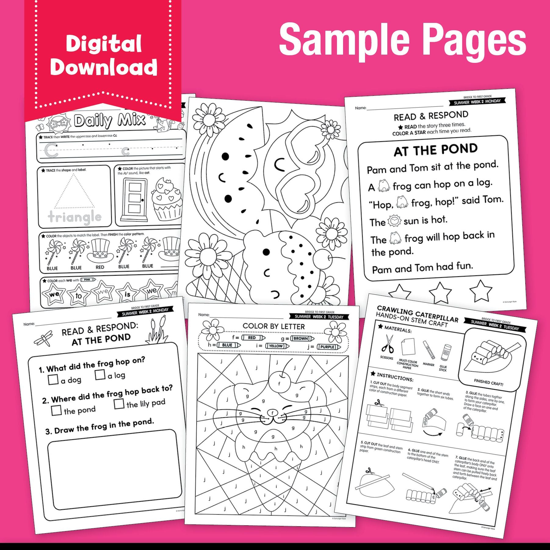 Printable Bridge To First Grade Digital Summer Workbook