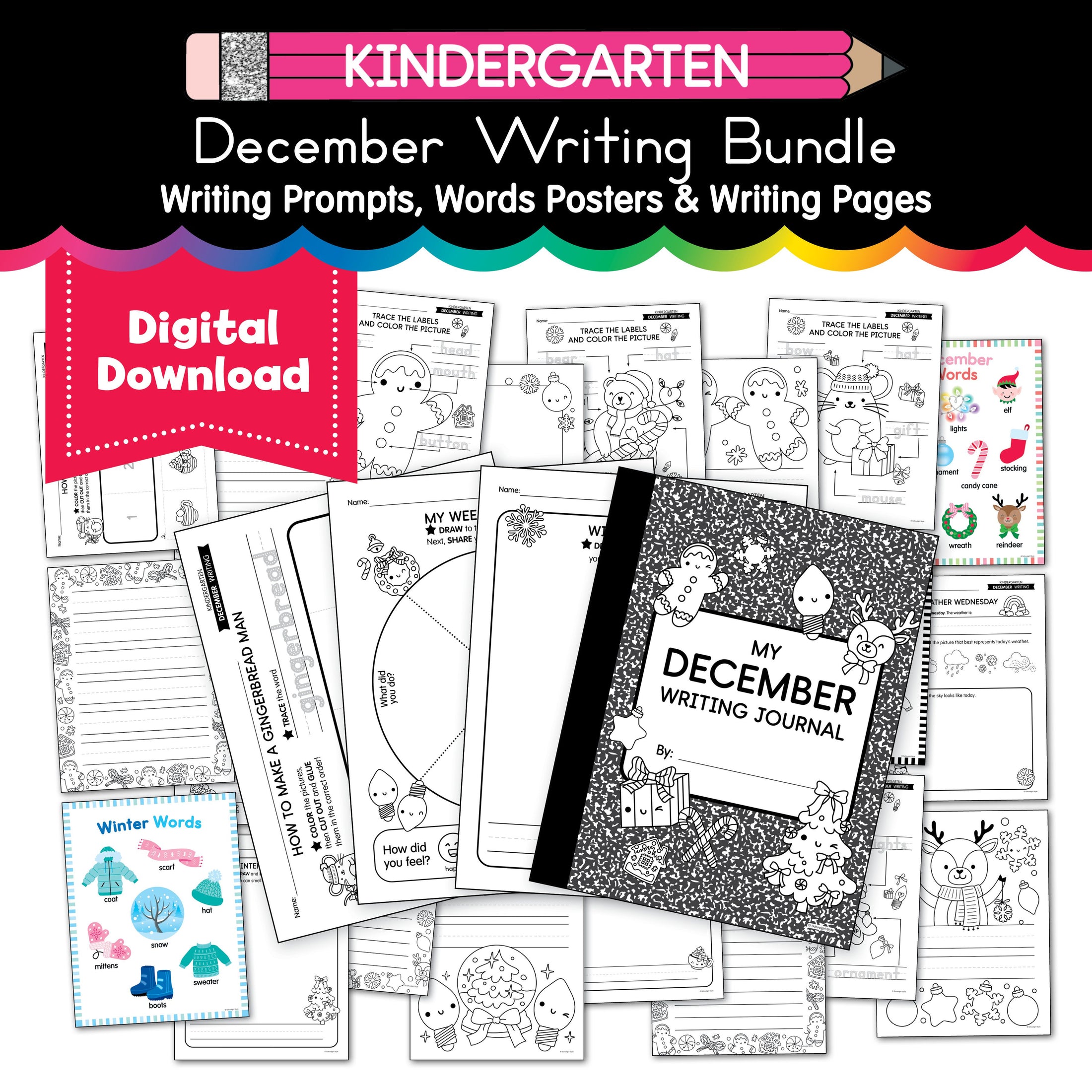 Printable Kindergarten December Writing Bundle