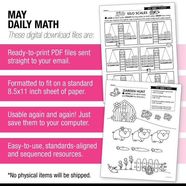 Printable Kindergarten May Daily Math