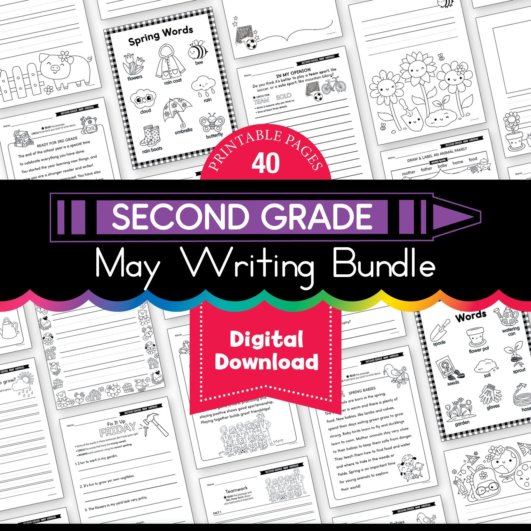 Printable Second Grade May Writing Bundle