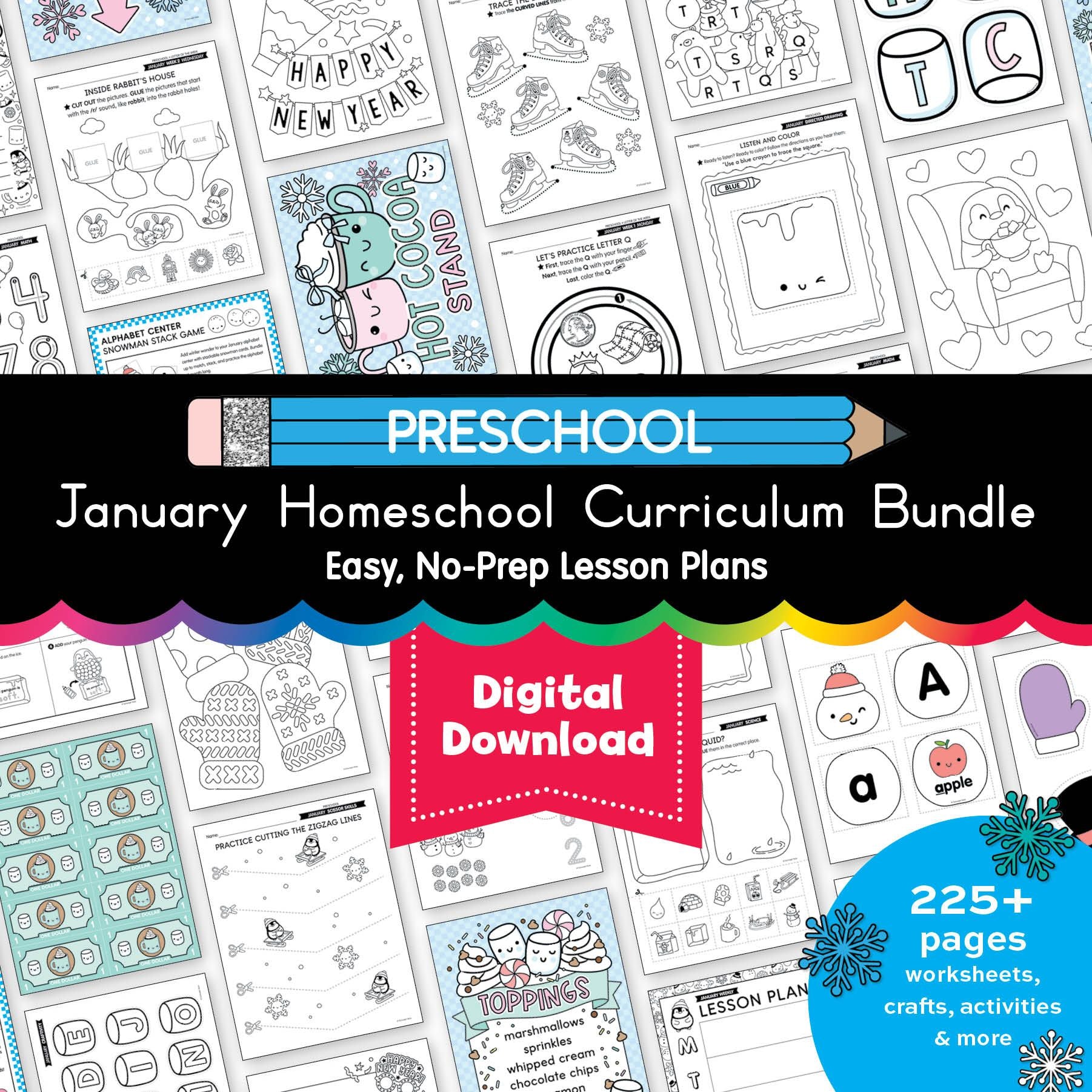 Printable Preschool January Homeschool Curriculum Bundle