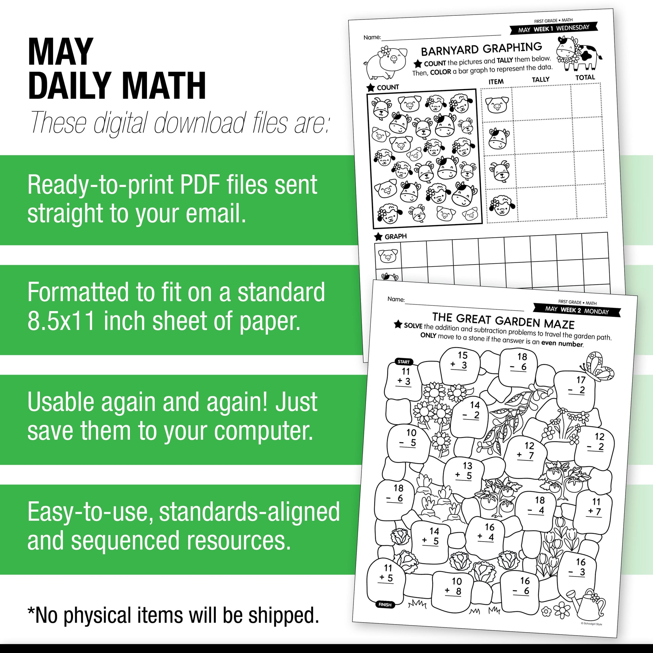 Printable First Grade May Daily Math