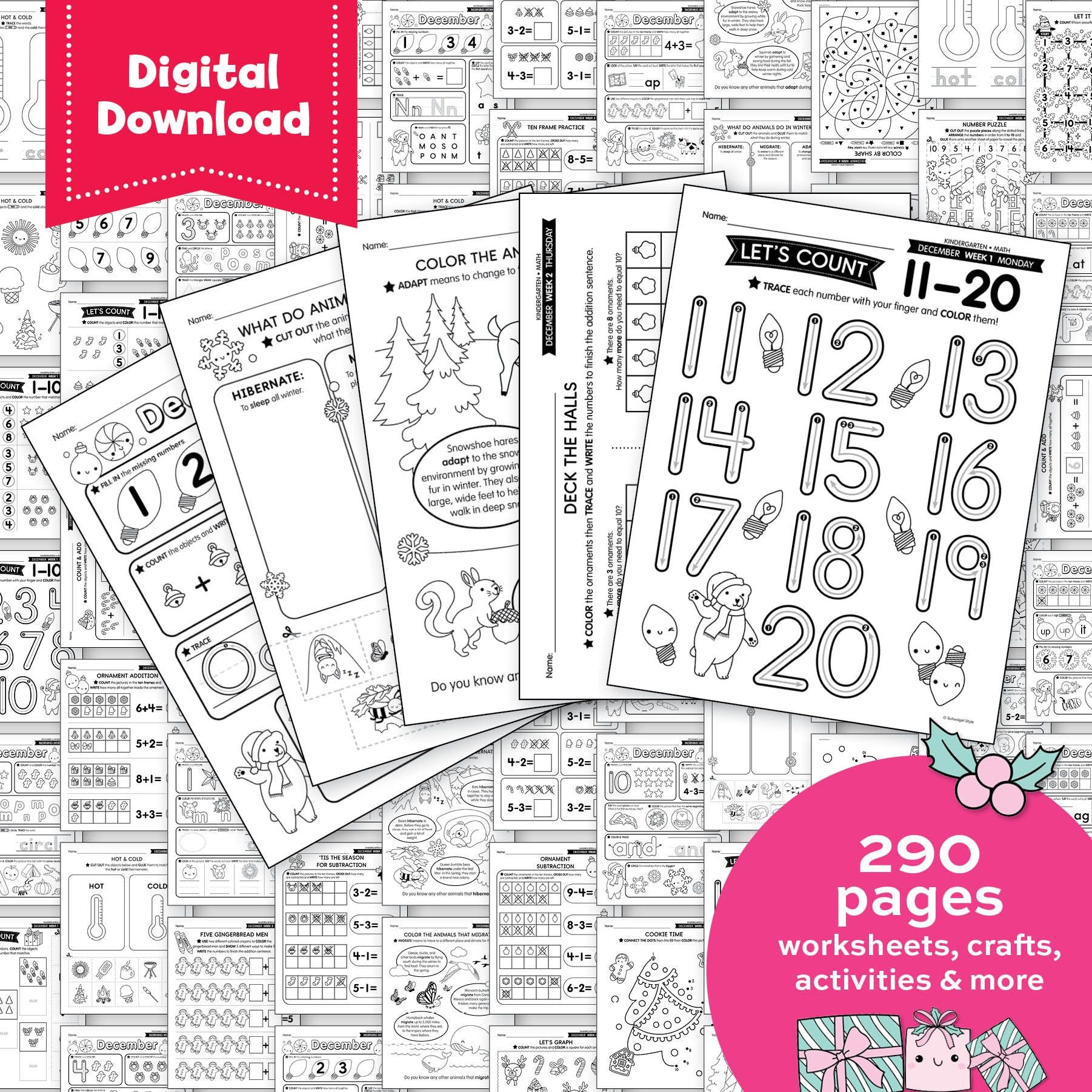 Printable Kindergarten December Homeschool Curriculum Bundle