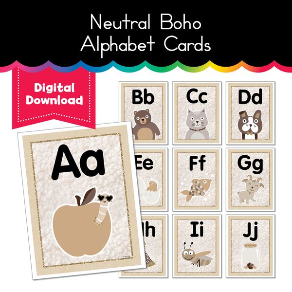 Neutral Boho Alphabet Cards 