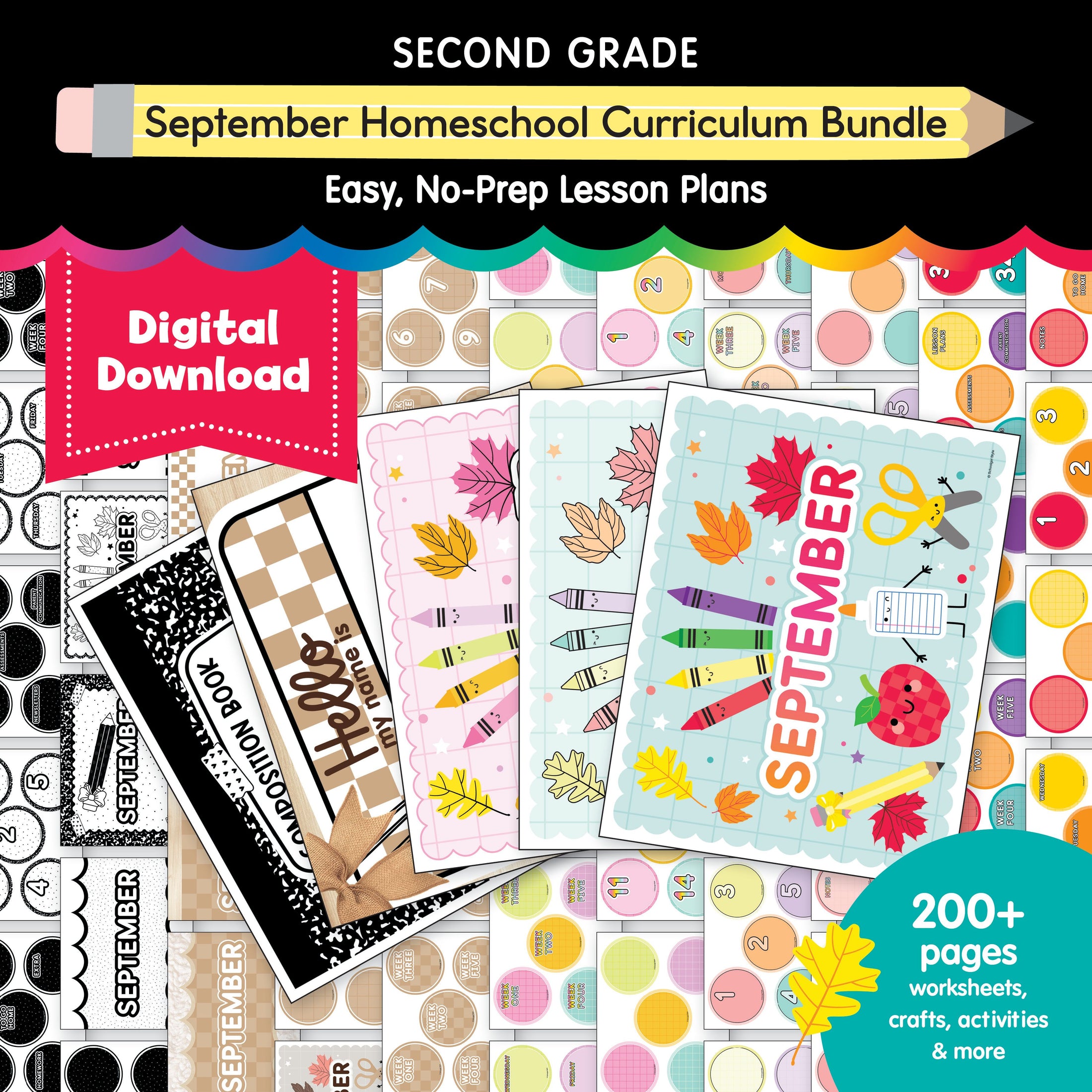Second Grade September Homeschool Curriculum Bundle