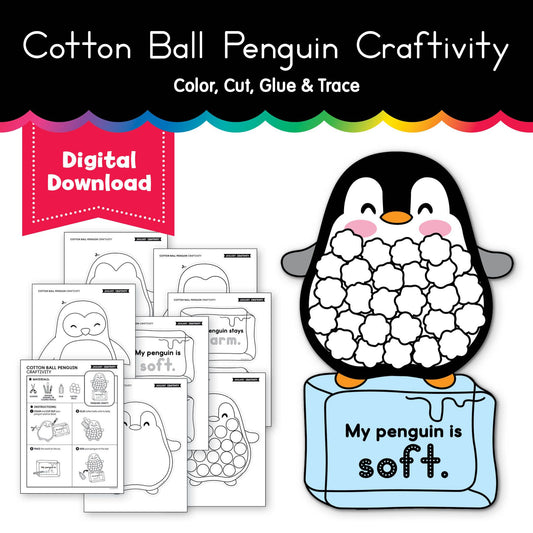Printable January Cotton Ball Penguin Craftivity