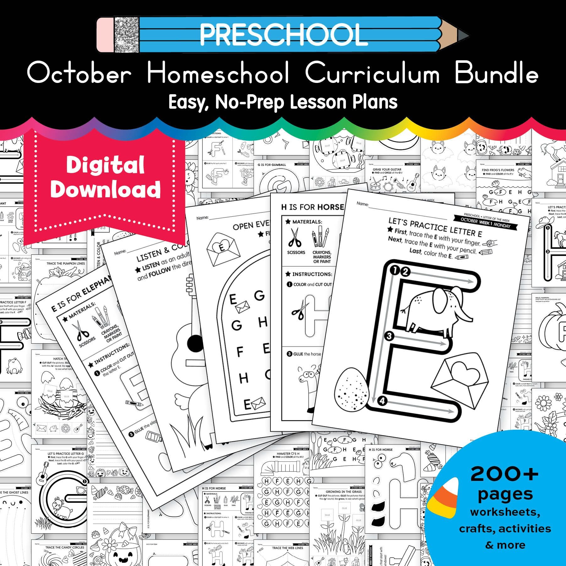 Printable Preschool October Homeschool Curriculum Bundle