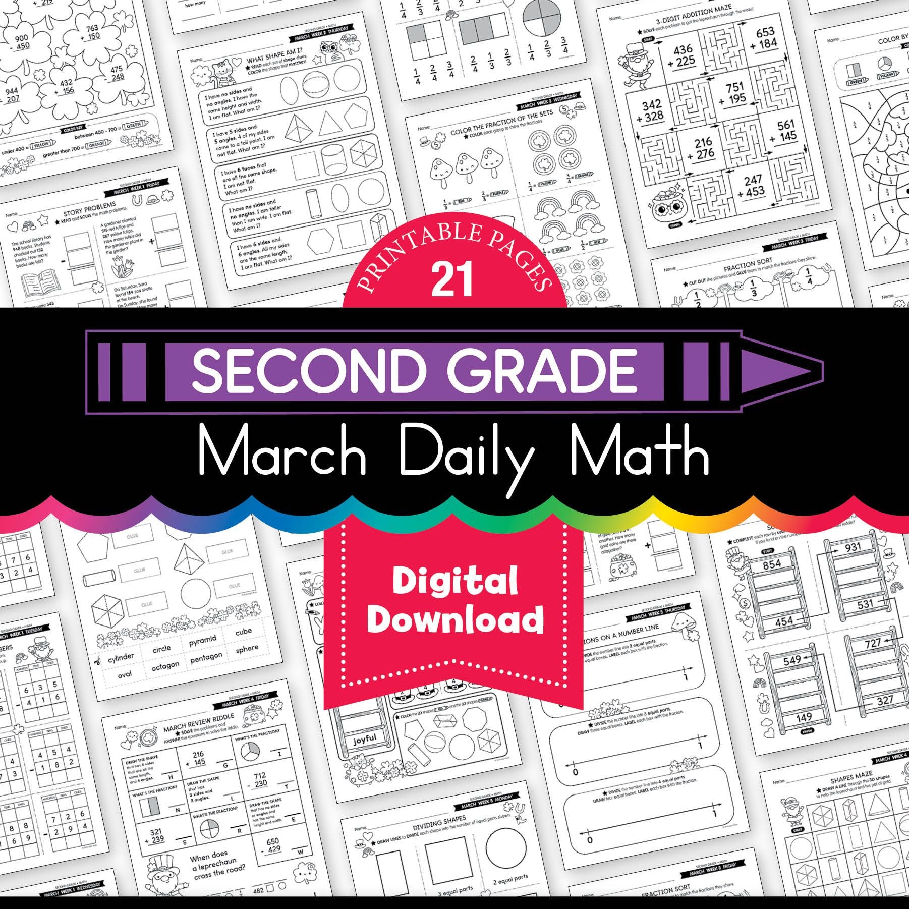 Printable Second Grade March Daily Math