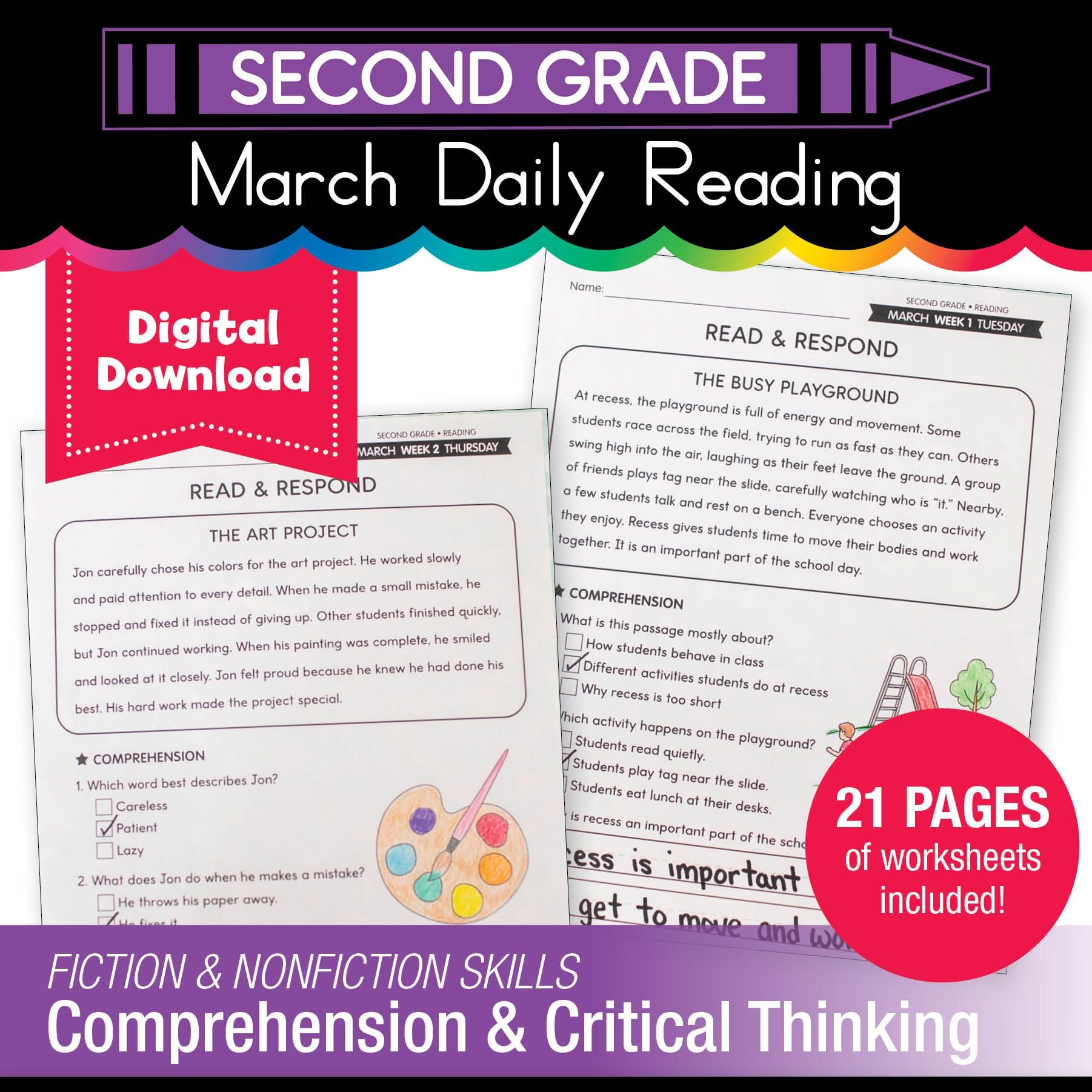 Printable Second Grade March Daily Reading