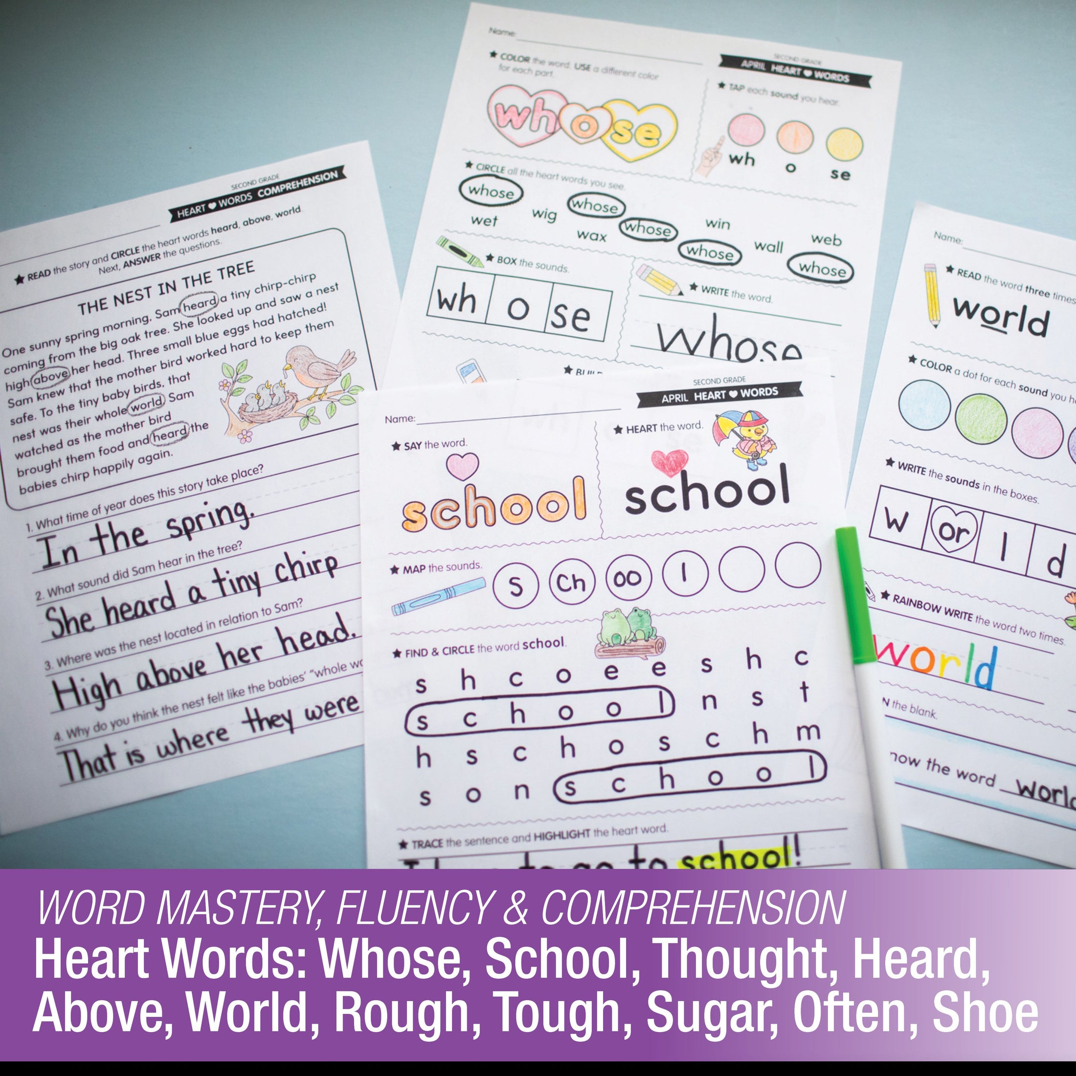 Printable Second Grade April Daily Heart Words