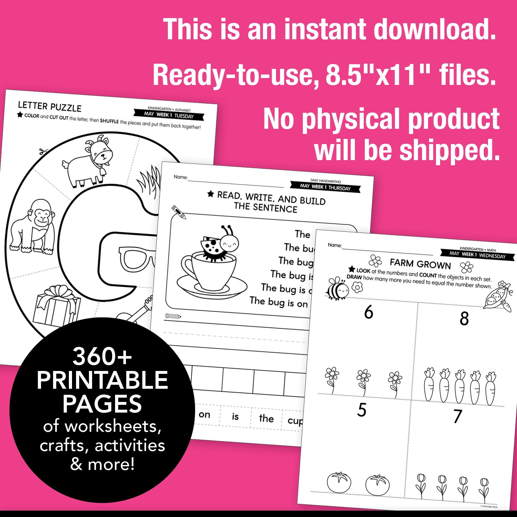 Printable Kindergarten May Homeschool Curriculum Bundle