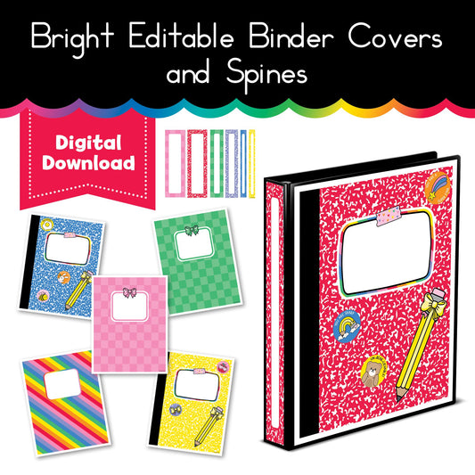 Bright Editable Binder Covers and Spines 