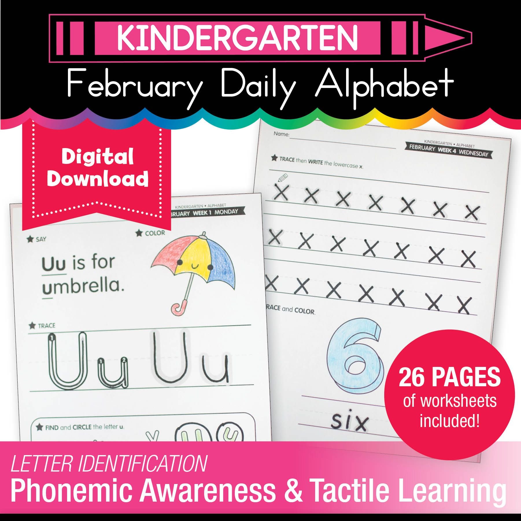 Printable Kindergarten February Daily Alphabet (Q-T)