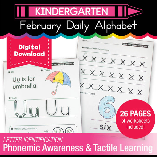 Printable Kindergarten February Daily Alphabet (Q-T)