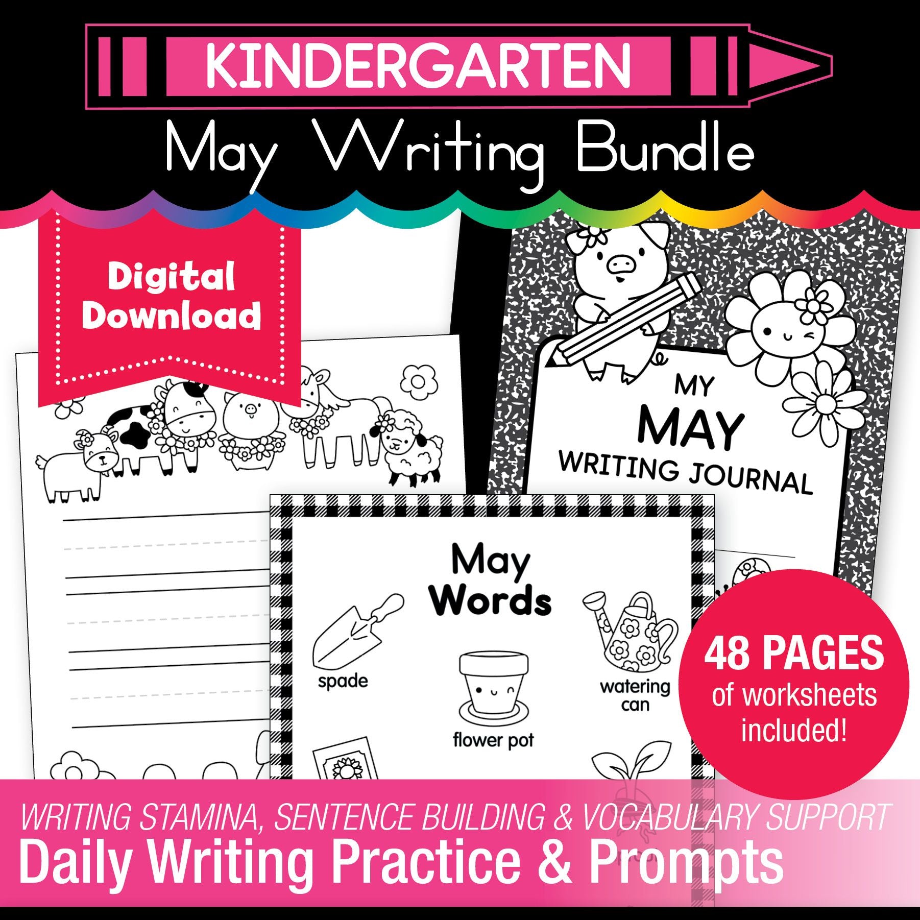 Printable Kindergarten May Writing Bundle