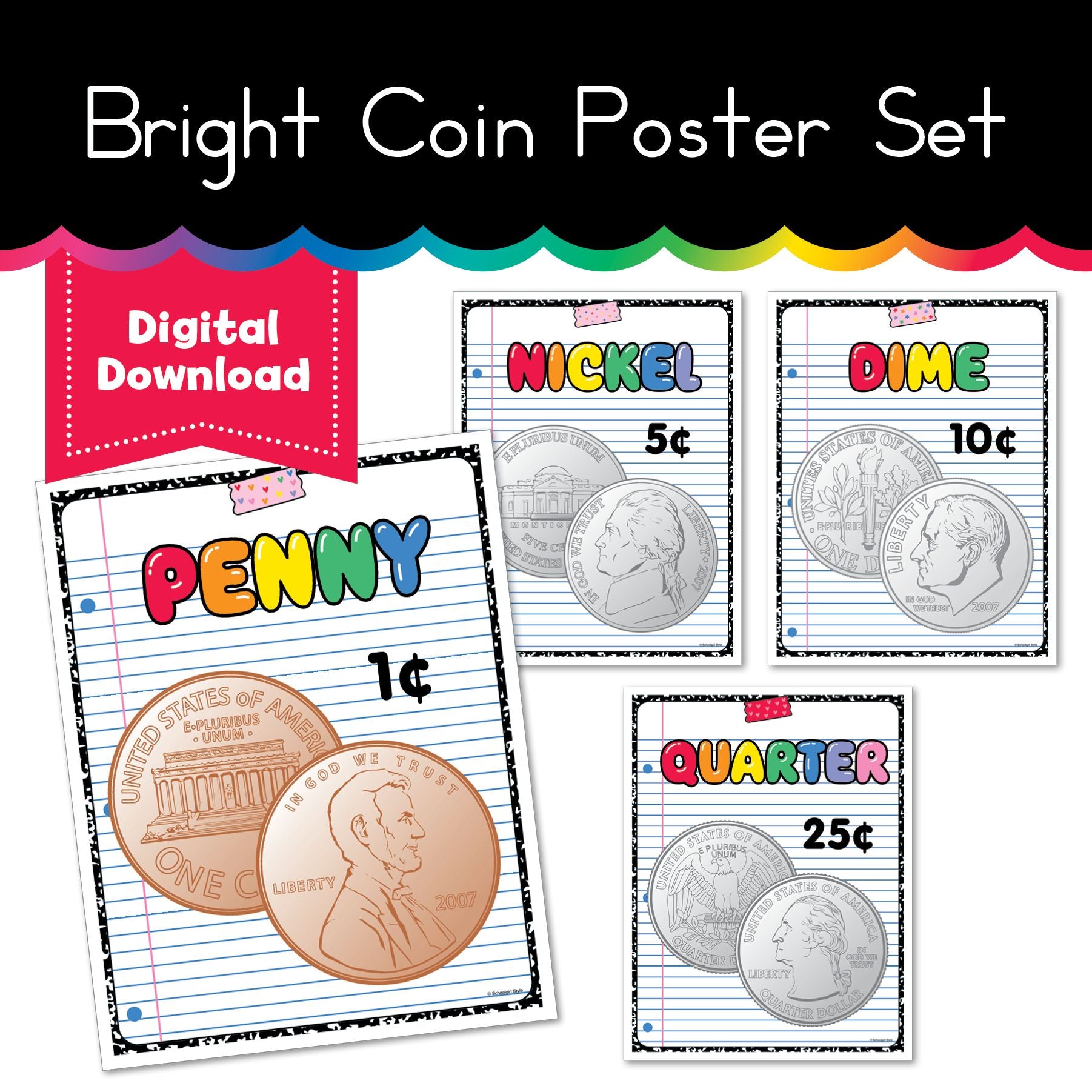 Coin Collection Poster Bright Coin Poster Set - Playground Press