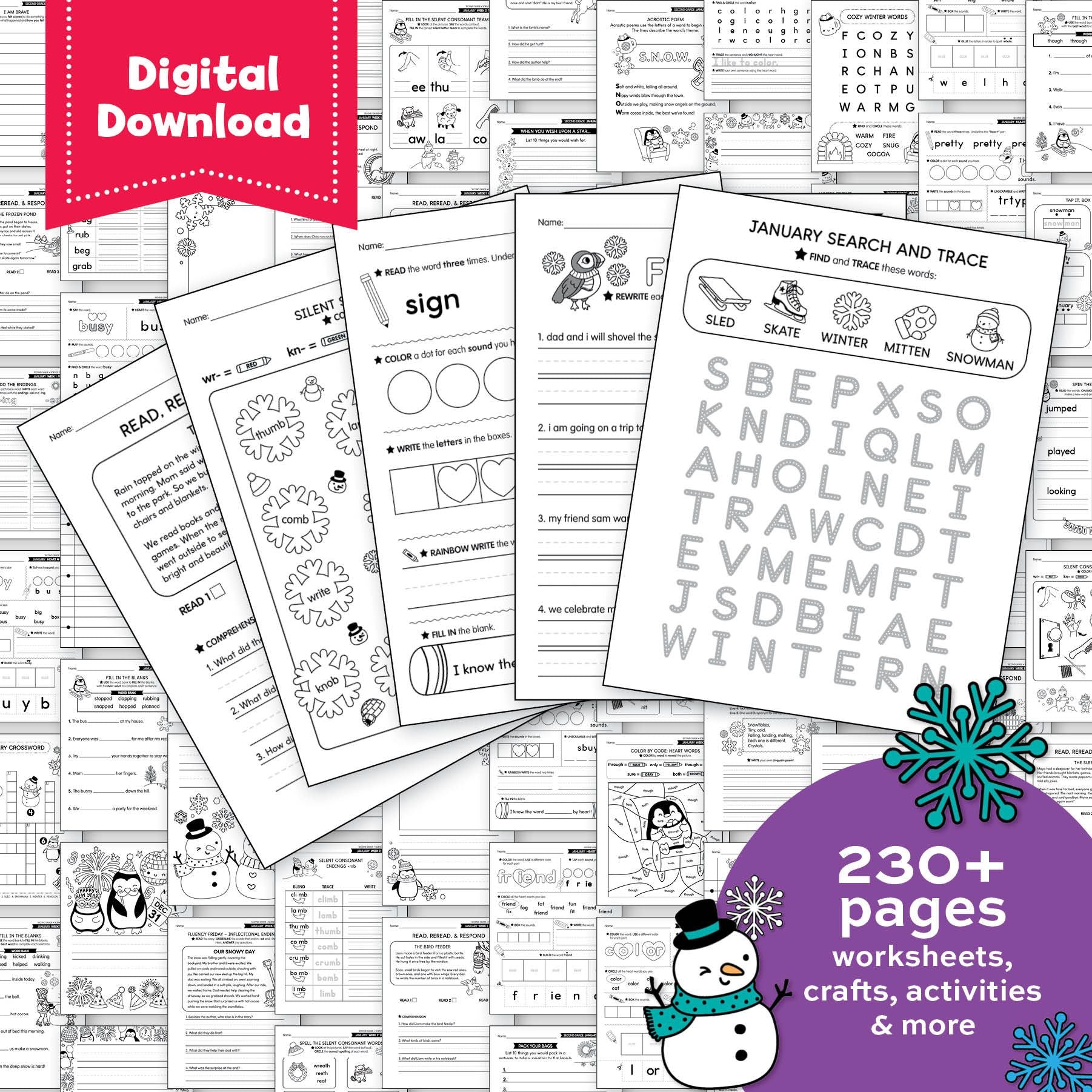 Printable Second Grade January Homeschool Curriculum Bundle