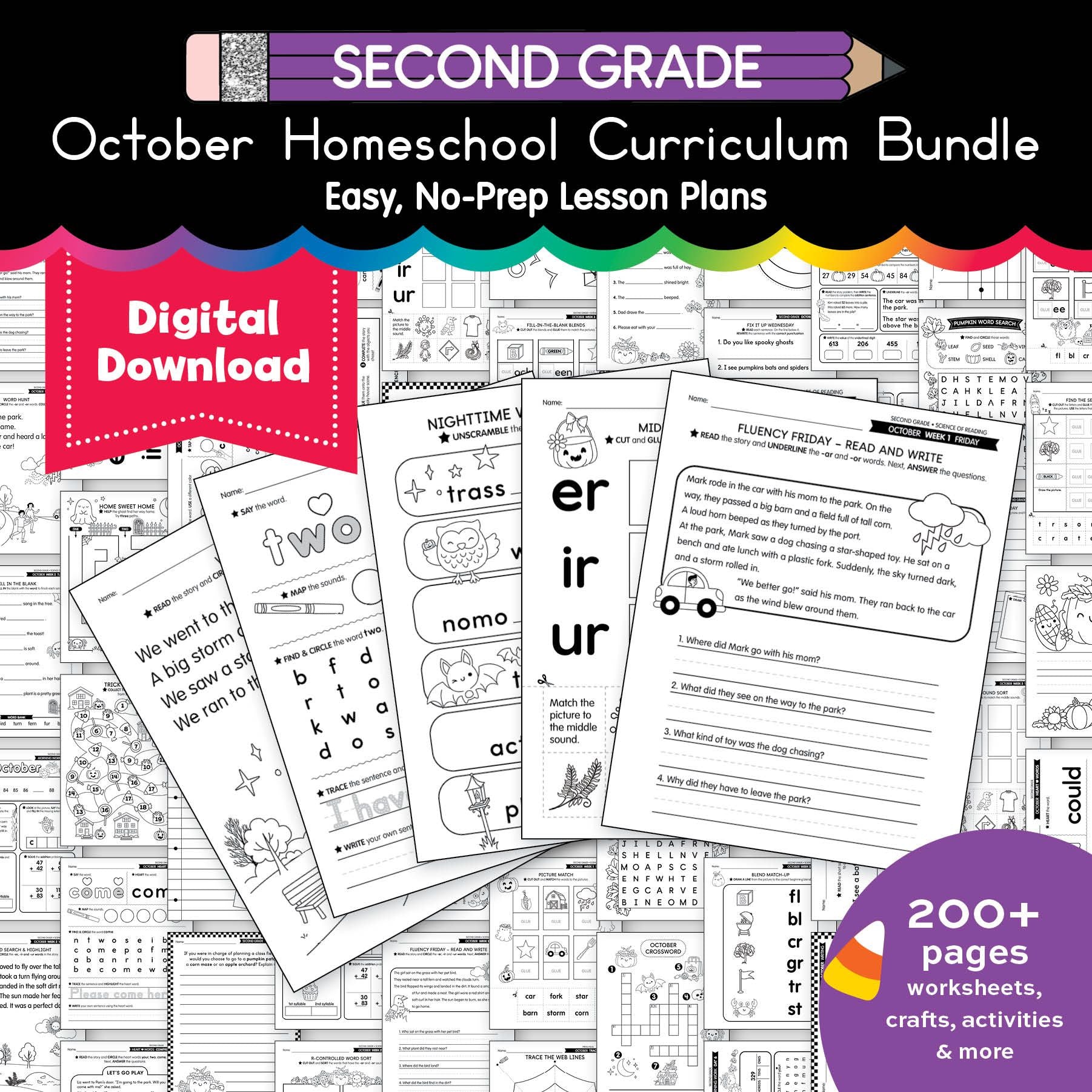 Printable Second Grade October Thematic Unit Bundle