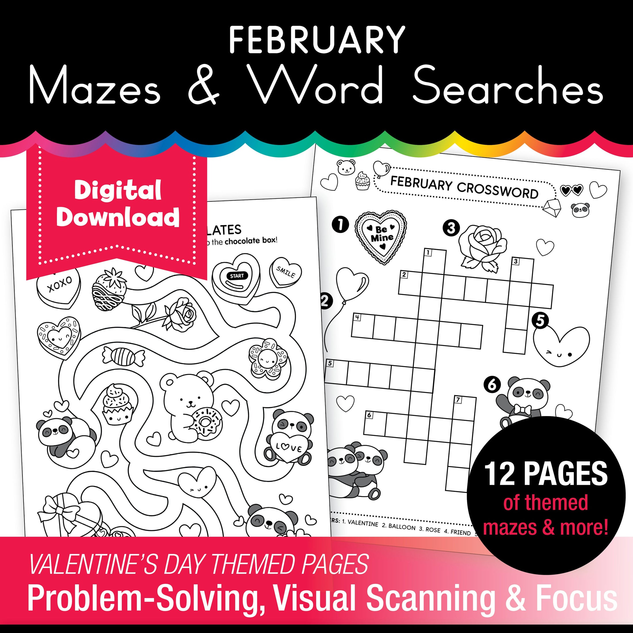Printable February Mazes and Word Searches