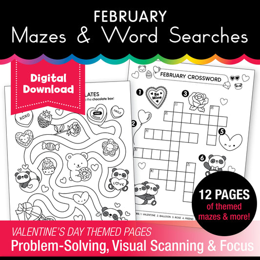 Printable February Mazes and Word Searches