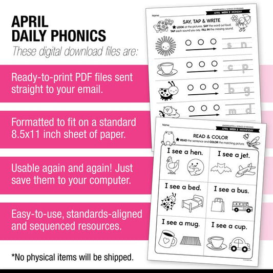 Printable Kindergarten April Daily Phonics