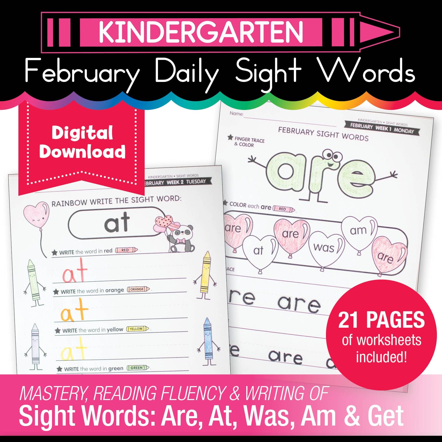Printable Kindergarten February Daily Sight Words