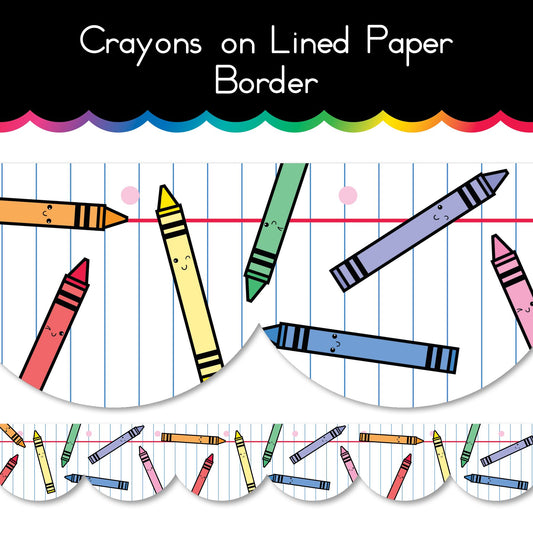 Crayons on Lined Paper Border