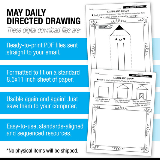 Printable Preschool May Daily Directed Drawing