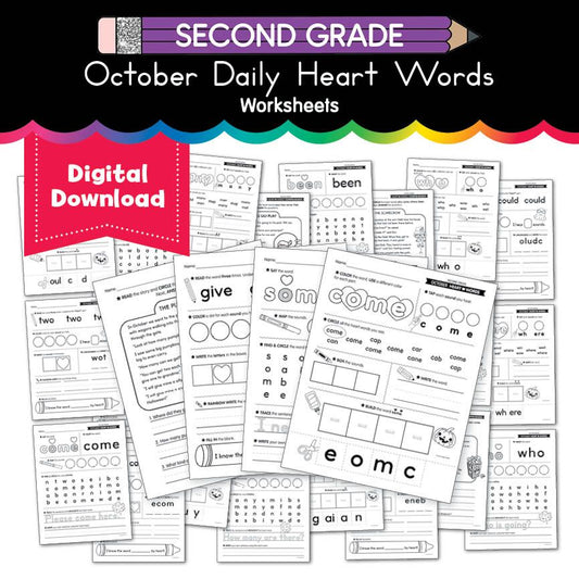 Printable Second Grade October Daily Heart Words