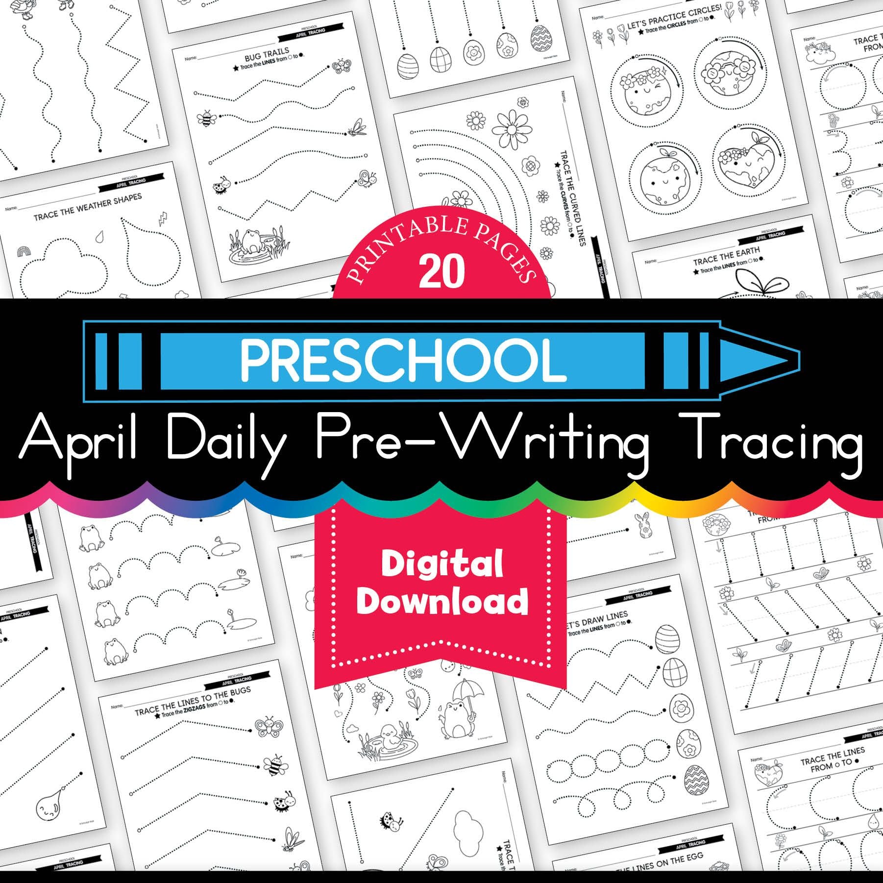 Printable Preschool April Daily Pre-Writing Tracing
