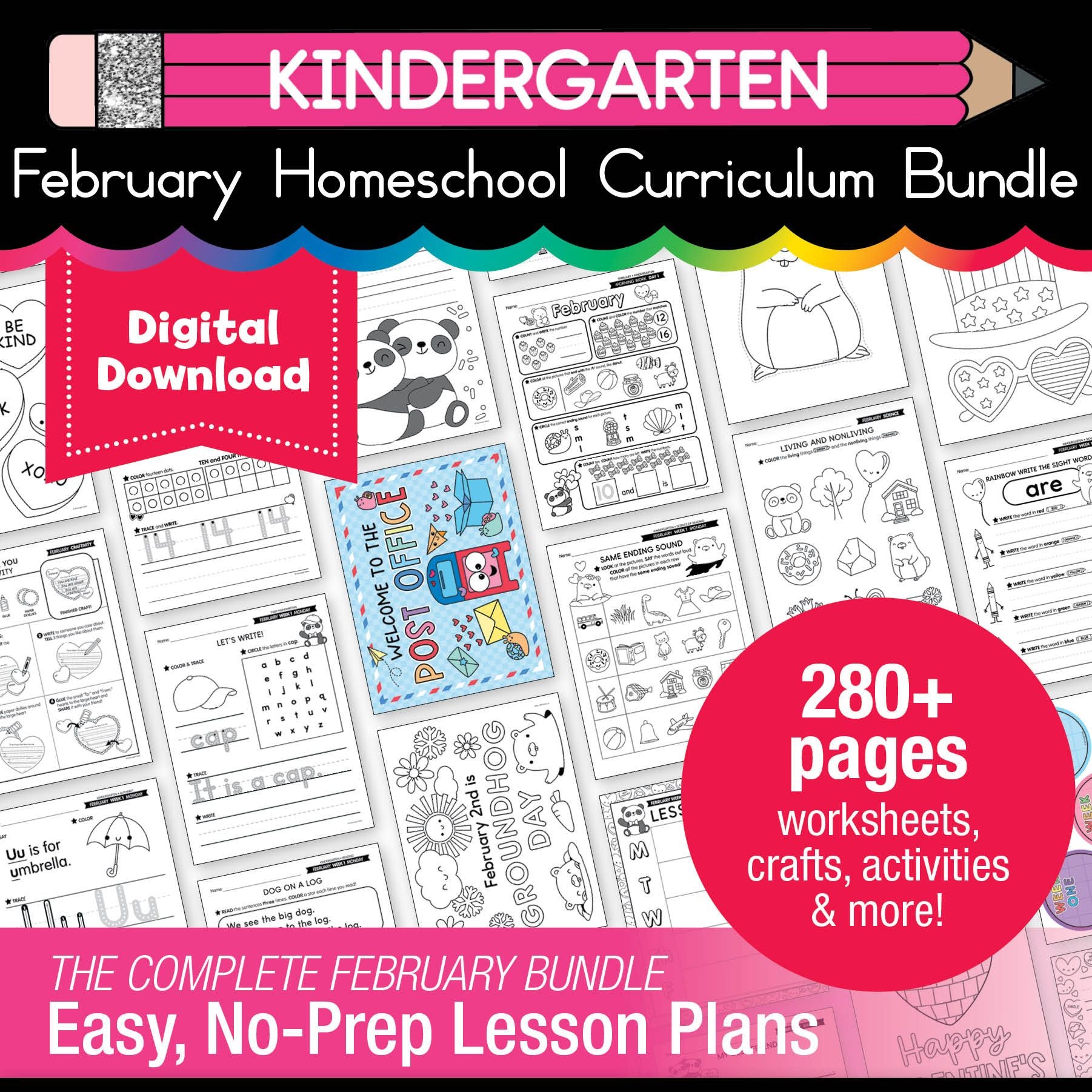 Printable Kindergarten February Homeschool Curriculum Bundle