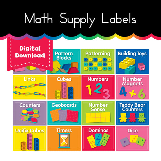 Colorful Math Supply Labels