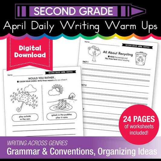 Printable Second Grade April Daily Writing Warm Ups