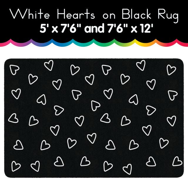 white hearts on black area rug