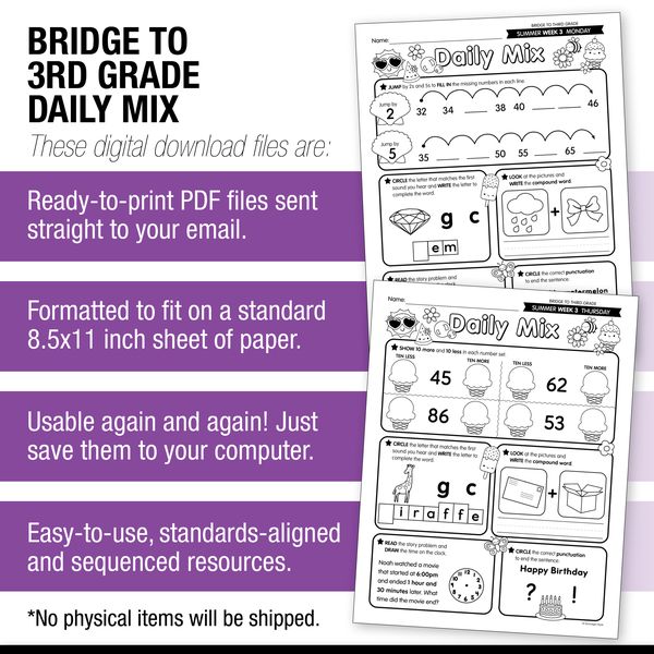 Printable Bridge To Third Grade Daily Mix Digital Summer Workbook