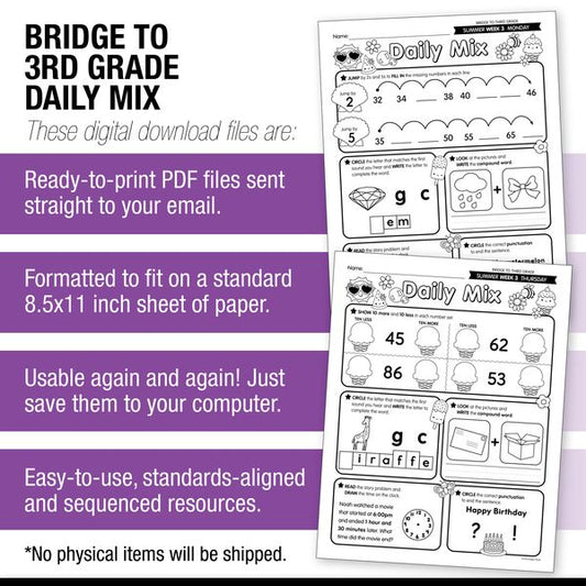 Printable Bridge To Third Grade Daily Mix Digital Summer Workbook