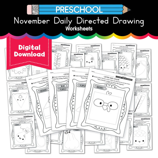 Printable Preschool November Directed Drawing Worksheets