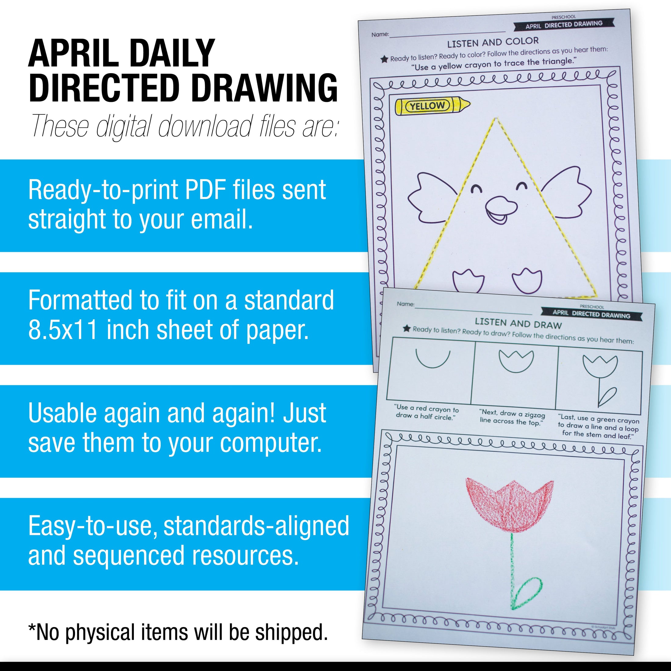 Printable Preschool April Directed Drawing Worksheets