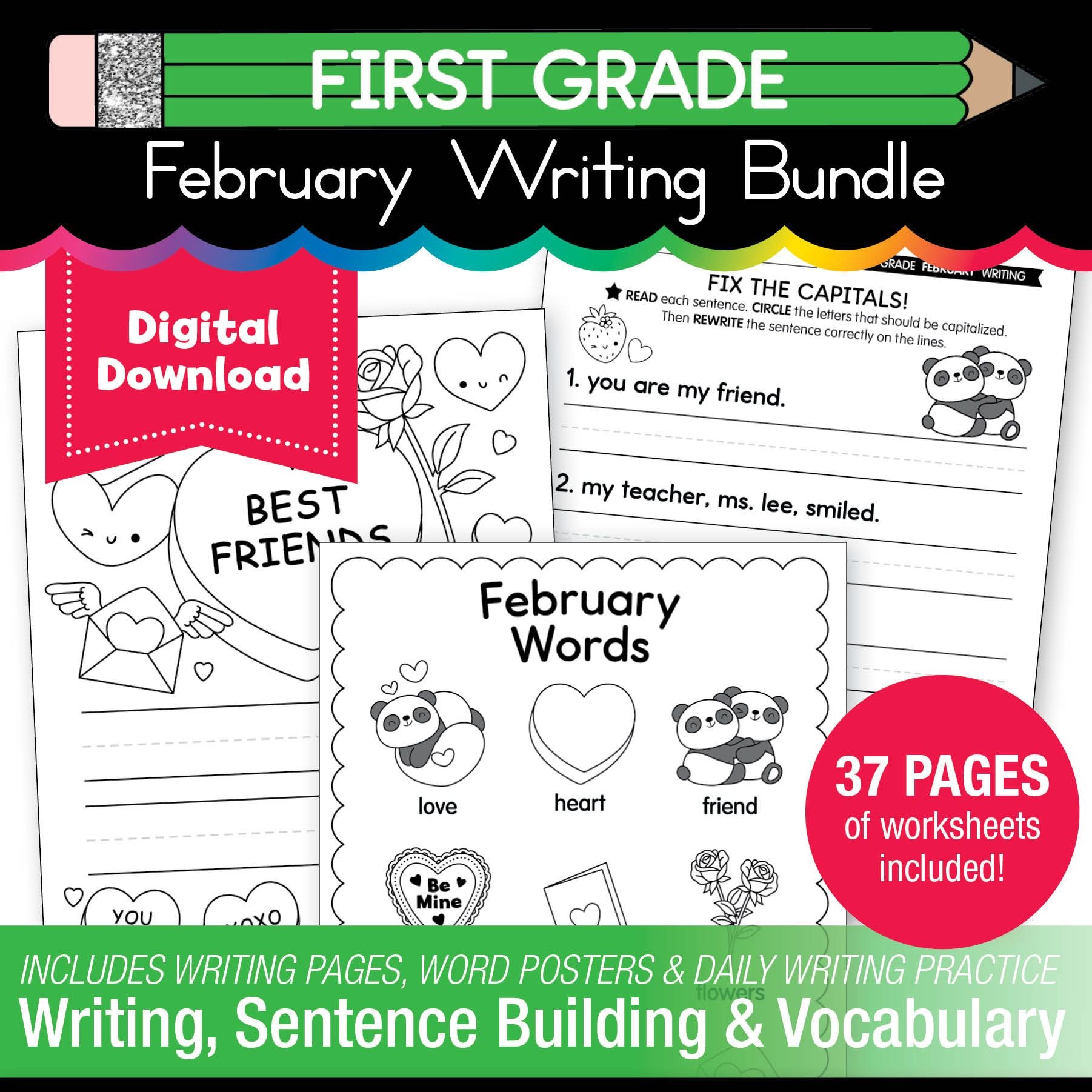 Printable First Grade February Writing Bundle