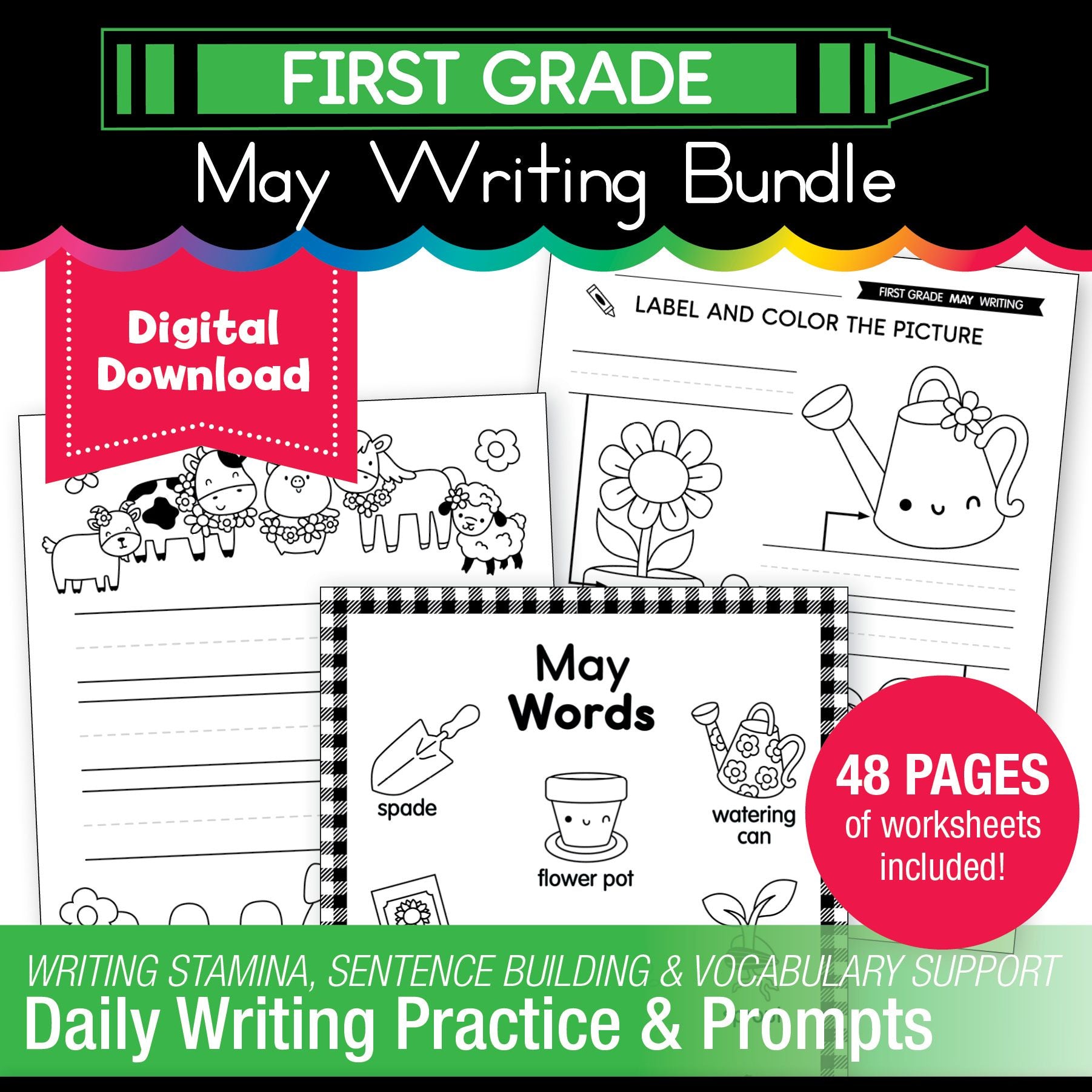 Printable First Grade May Writing Bundle