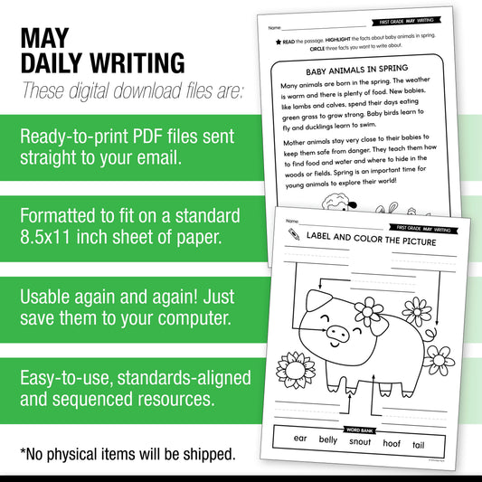 Printable First Grade May Daily Writing