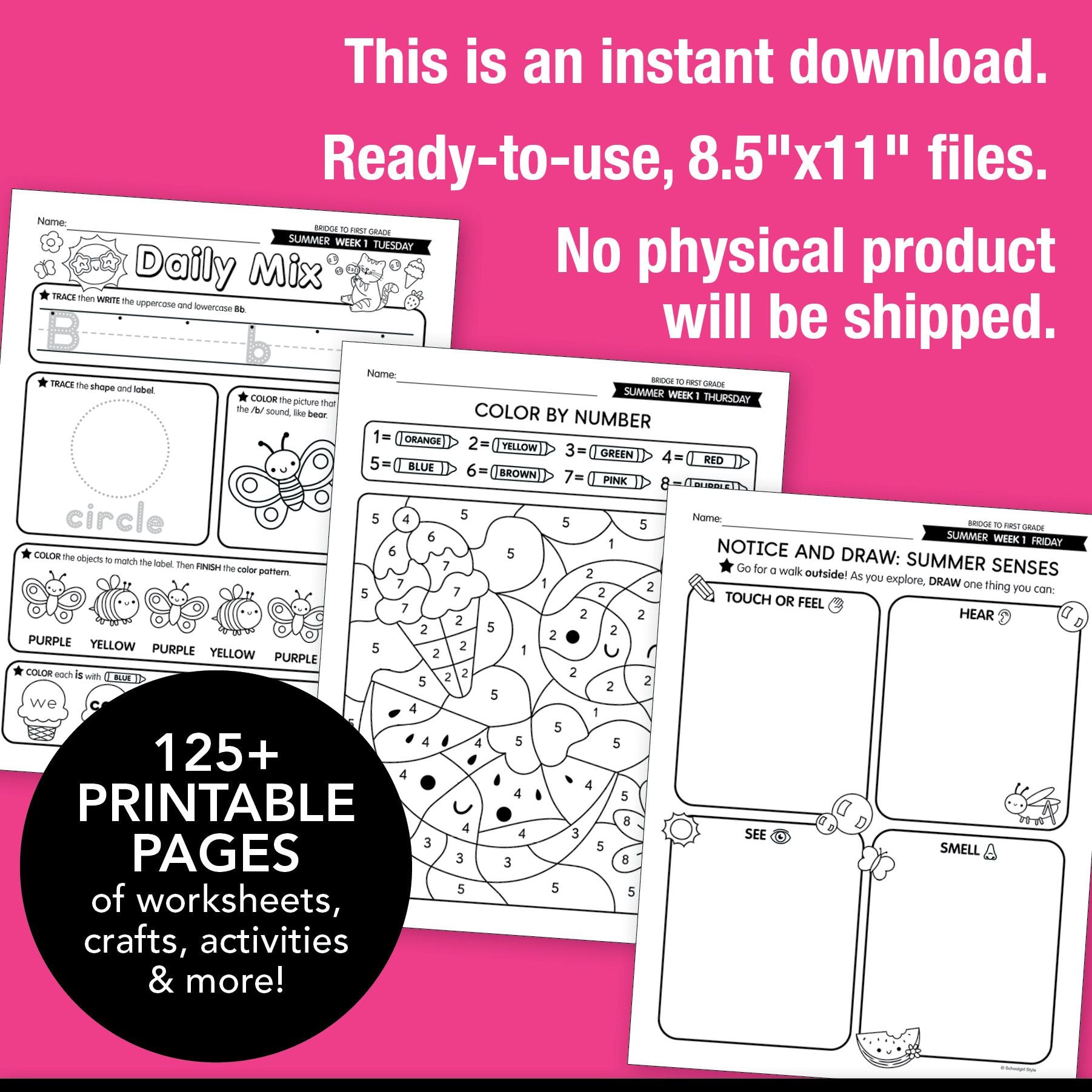 Printable Bridge To First Grade Digital Summer Workbook