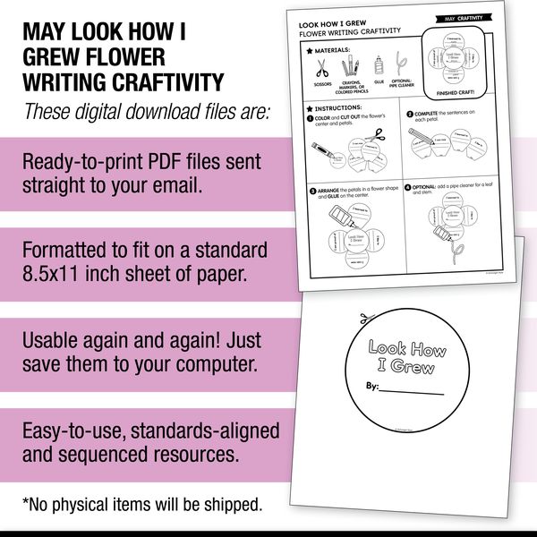 Printable May Look How I Grew Flower Writing Craftivity